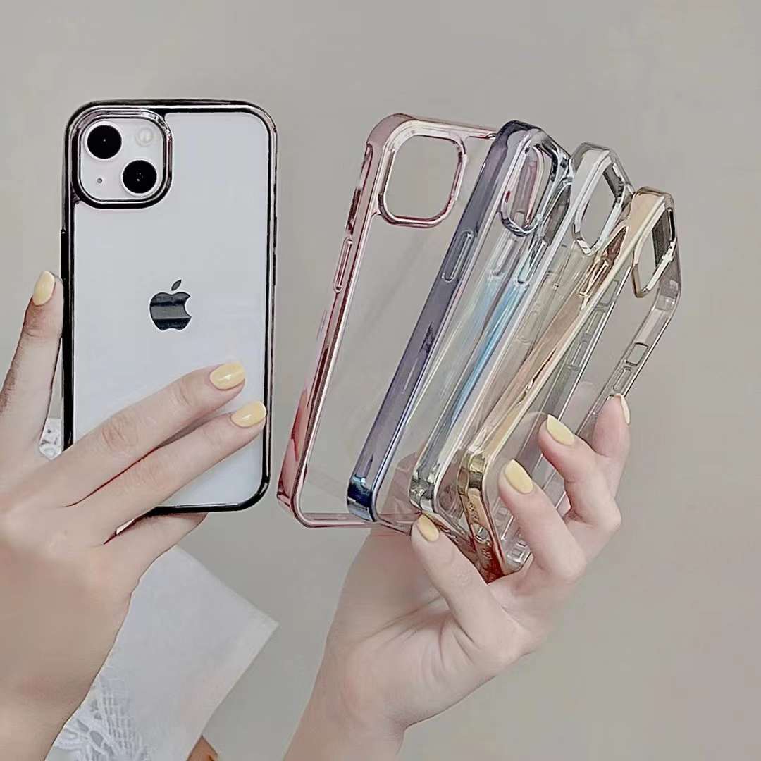 クリア iphone14pro/14promax ケース フチあり iphone ゴールド に 