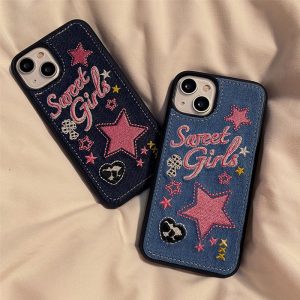 Alternative view of iphone14ケース デニム 刺繡 iphone14pro/13/12 ケース 星柄 かわいい iphone ケース 人気 女子