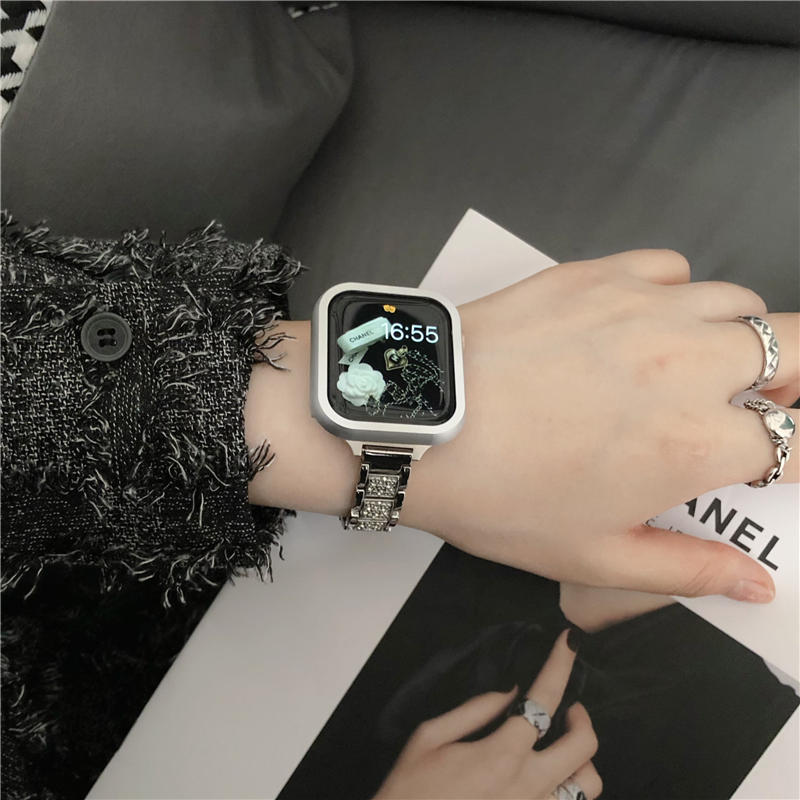 シルバー×ミッドナイト☆アップルウォッチバンド ラバーベルト カバー  