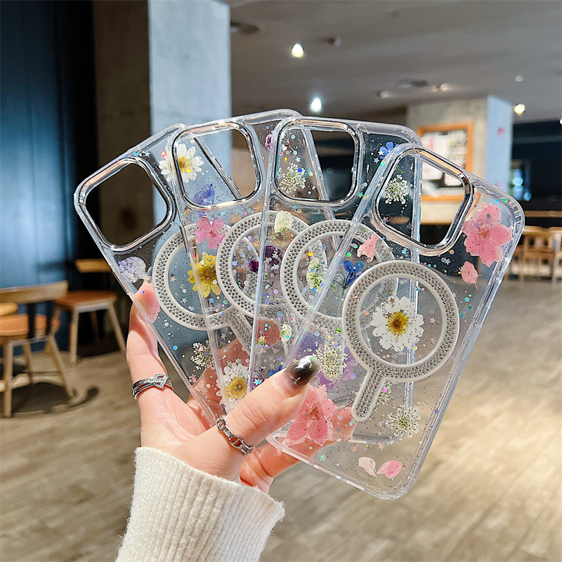 携帯 ケース 押し花 iphoneケース magsafe 対応 スマホカバー 韓国 風  