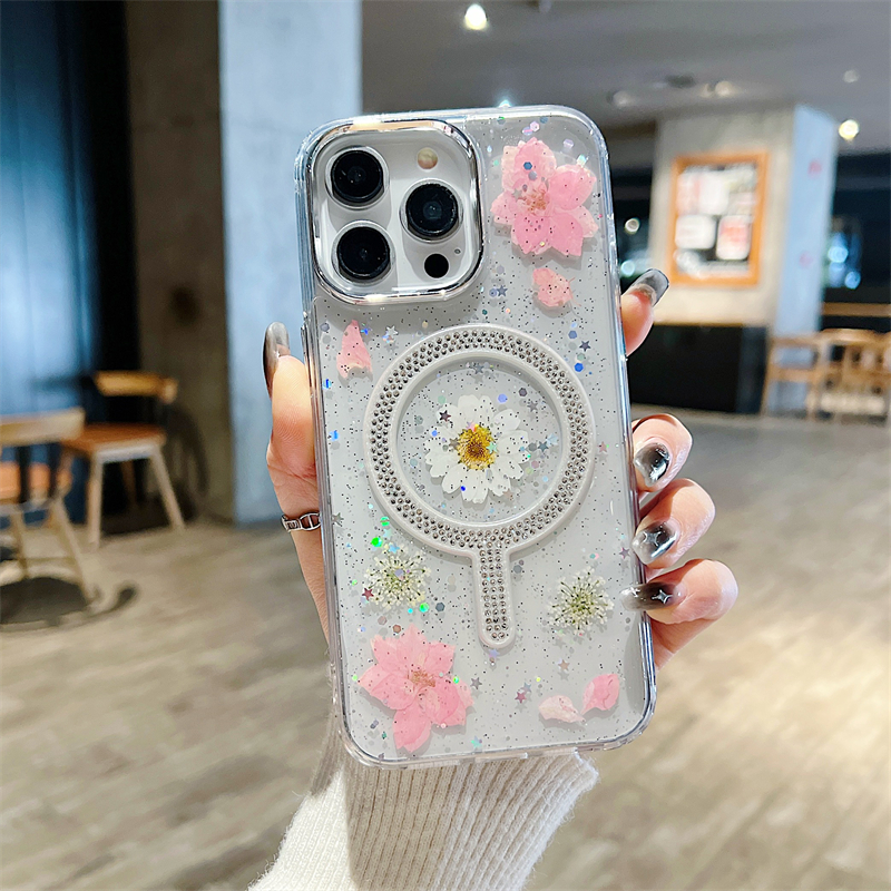 携帯 ケース 押し花 iphoneケース magsafe 対応 スマホカバー 韓国 風 