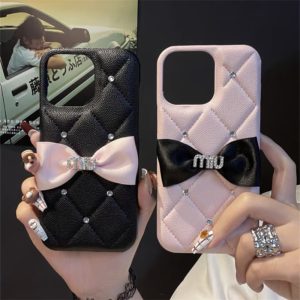 Alternative view of iphone16 ケース 大人 可愛い リボン の スマホケース iphone16pro/15pro ケース 韓国 流行り 革 の iphone ケース デコケース スマホ iphone15/14 ケース キラキラ ストーン