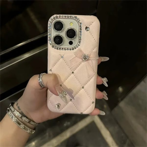 iphone16/16pro ケース リボン iphone16promax ケース ピンク 可愛い iphone15pro/14pro ケース 女子 人気 スマホ レザー ケース iphone ケース カメラ リング 付き M255
