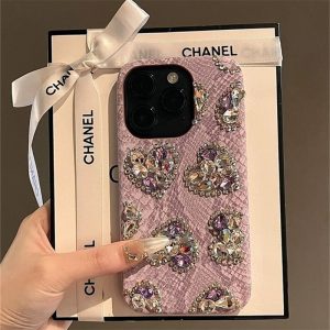 Alternative view of iphone16 ケース デコ iphone16pro ケース ハート 柄 iphone ケース 人気 大人 女子 iphone15/14 ケース おしゃれ 韓国 スマホケース レザー かわいい M122