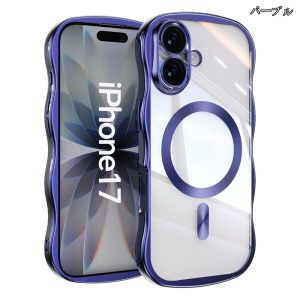 ウェーブ フレーム iphone17 ケース iphone17pro マグセーフ 対応 ケース iphone air/17promax ケース 耐衝撃 スマホケース おしゃれ 透明 iphone16/15/14 ケース メッキ - 001