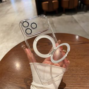 クリア iphone17/17pro ケース iphone17promax/16promax ケース スタンド付き magsafe対応 ケース iphone16/16pro ケース カメラ保護 スマホケース 透明 黄ばみにくい iphone15/14/13 ケース