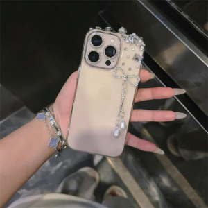 iphone17/17proケース リボン デコ iphone17promax/16promax ケース キラキラ ストーン iphone16/16pro ケース デコ iphone15/14/13 ケース 透明 可愛い アイフォン ケース 人気 女性