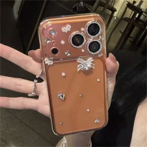 iPhone17 ケース ストーンデコ クリア iphone17pro/16pro ケース キラキラ スマホケース リボン付き キラキラ カメラ 保護リング プレゼント