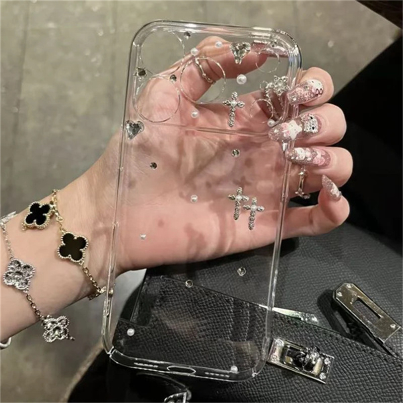 iPhone17 ケース ストーンデコ クリア iphone17pro/16pro ケース キラキラ スマホケース リボン付き キラキラ カメラ 保護リング プレゼント - 画像 (7)