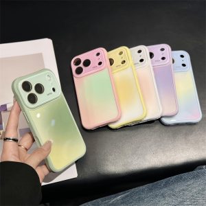 ガラス iphone17/17pro ケース iphone17promax/16pro ケース グラデーション スマホケース レンズ カバー 付き iphone16/15 ケース 衝撃 に 強い かわいい iphone14pro/13pro ケース パステル カラー アイホンケース かわいい